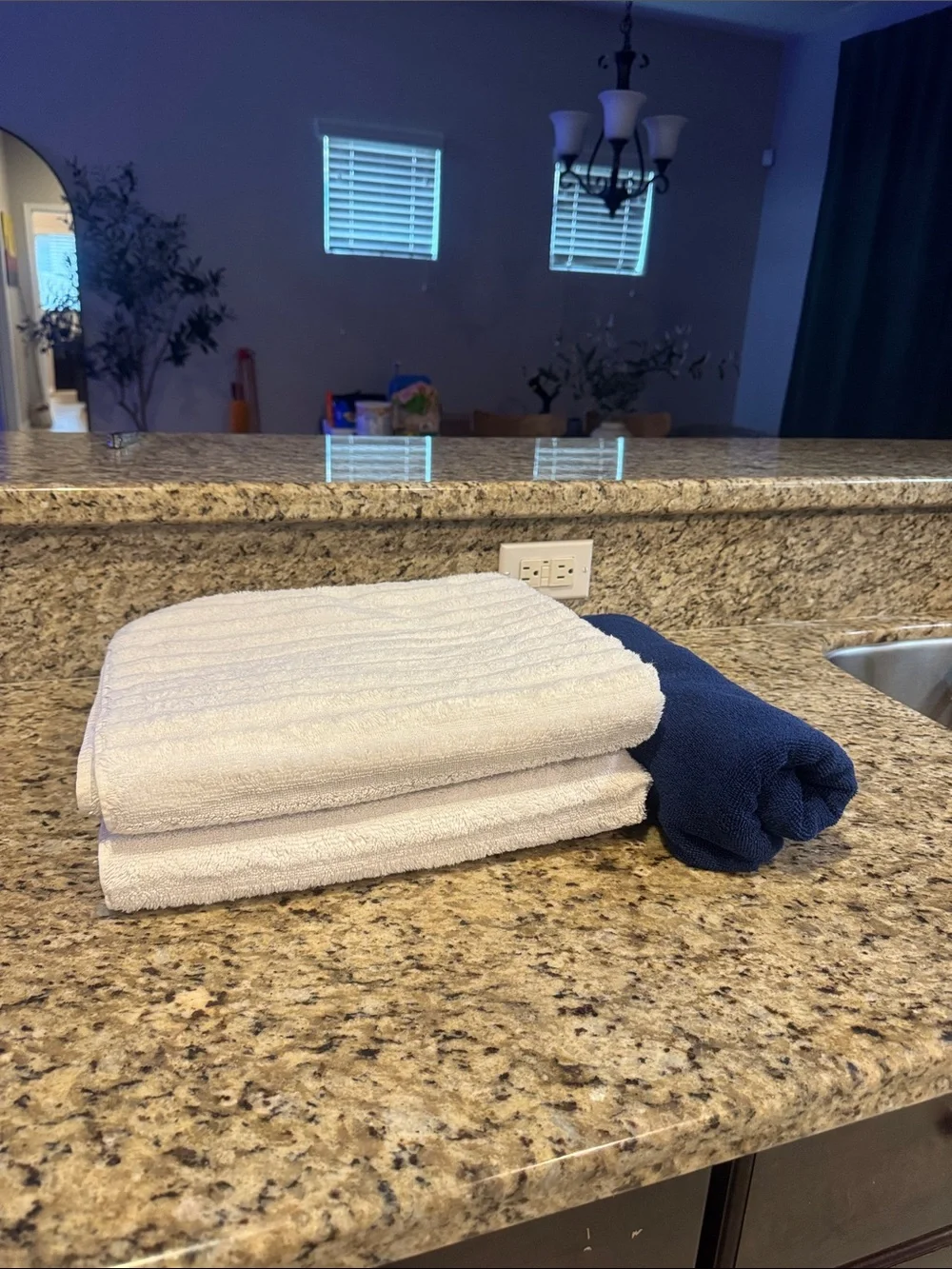 Sonoma White and Navy Cotton Bath Towel Set